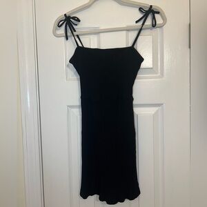 Shoulder Tie Black Ribbed Mini Dress Women’s Size Small